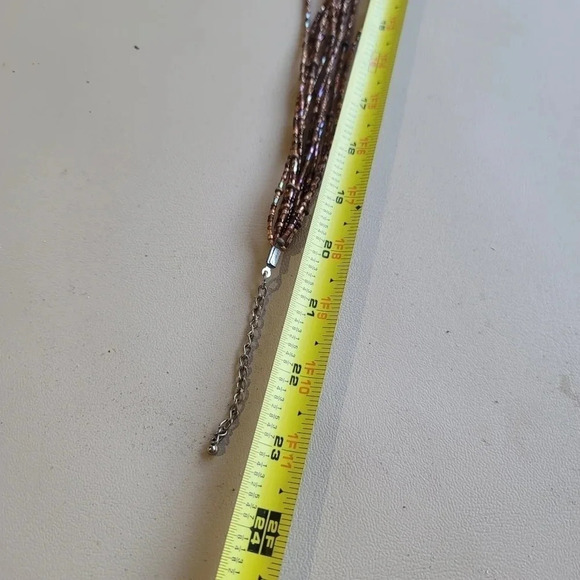Silver Tone Brown Glass Seed Bead Multi Strand Fashion Necklace 20"+3" - Picture 6 of 10